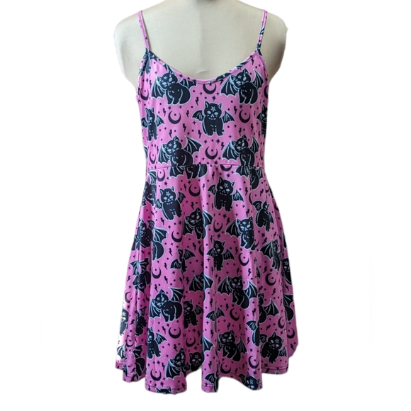 Vampire Cat Pink Halloween Goth Mini Skater Dress - Picture 4 of 4